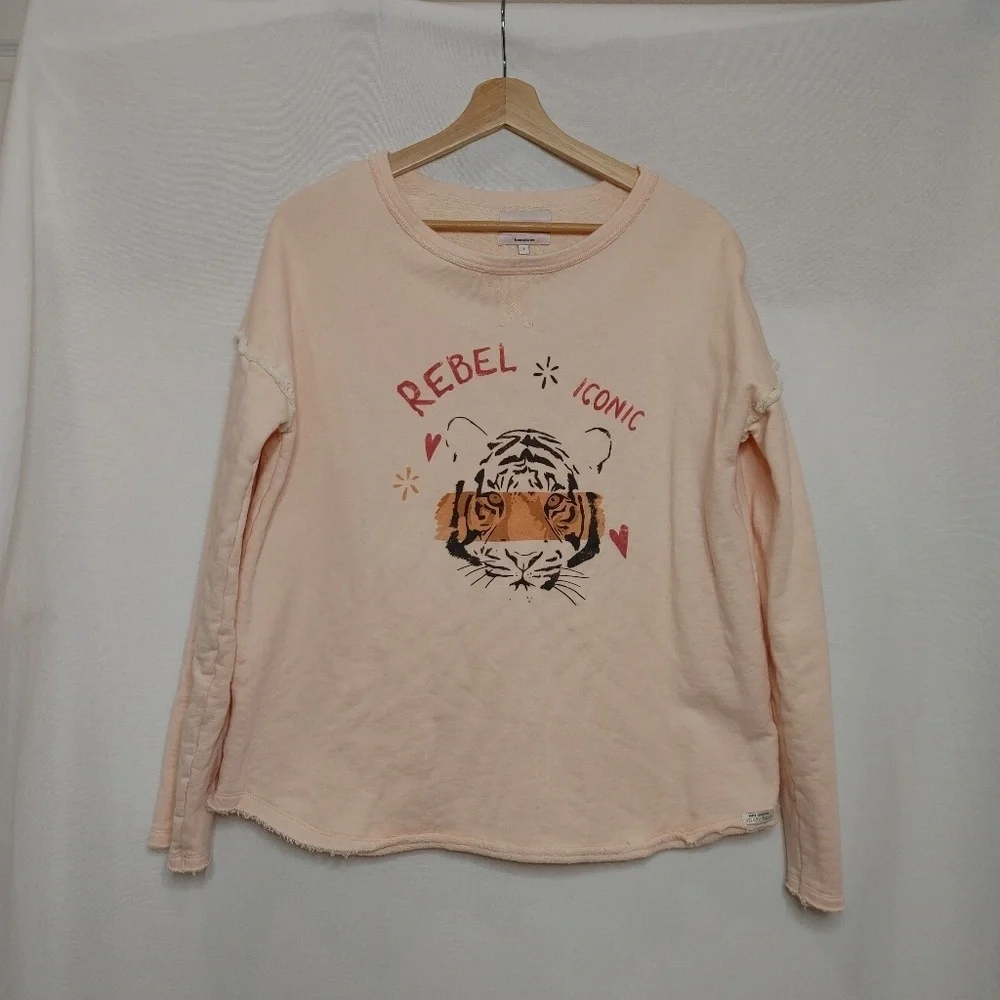 Dear Tee Crew Neck Light Pink Graphic Sweatshirt Cotton Rebel Iconic Tiger Large